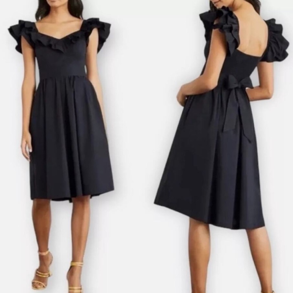 Hill House Ava Black Poplin Cotton Dress Ruffle Sleeve Nap Dress